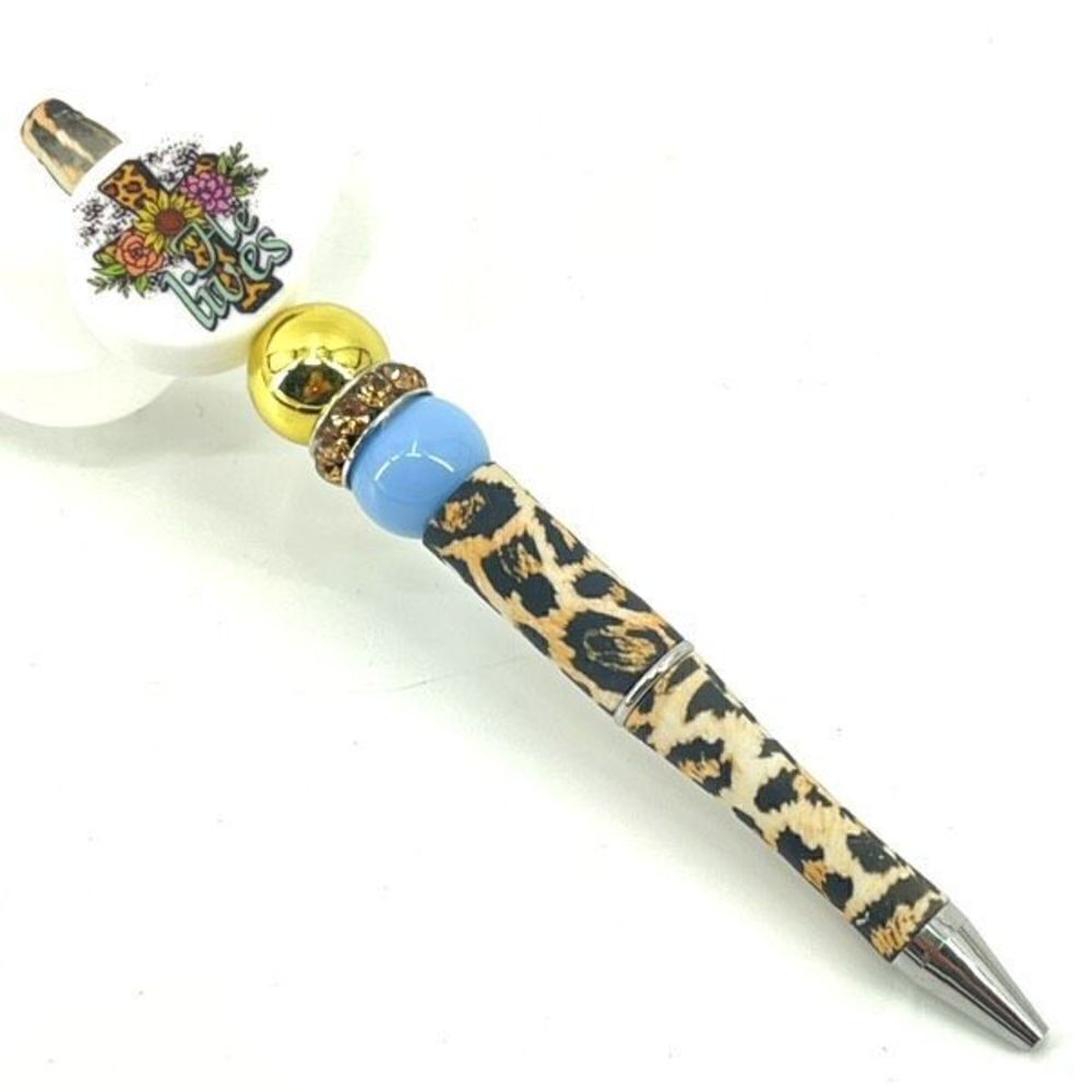 He Lives! Jesus Christ Christian cross pen handmade NEW bling rhinestone blue fl